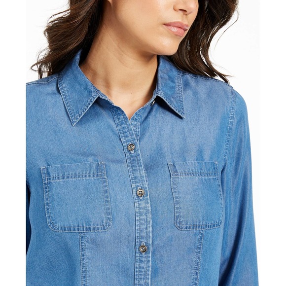 Charter Club Blue Denim Chambray Button Down - Picture 10 of 11